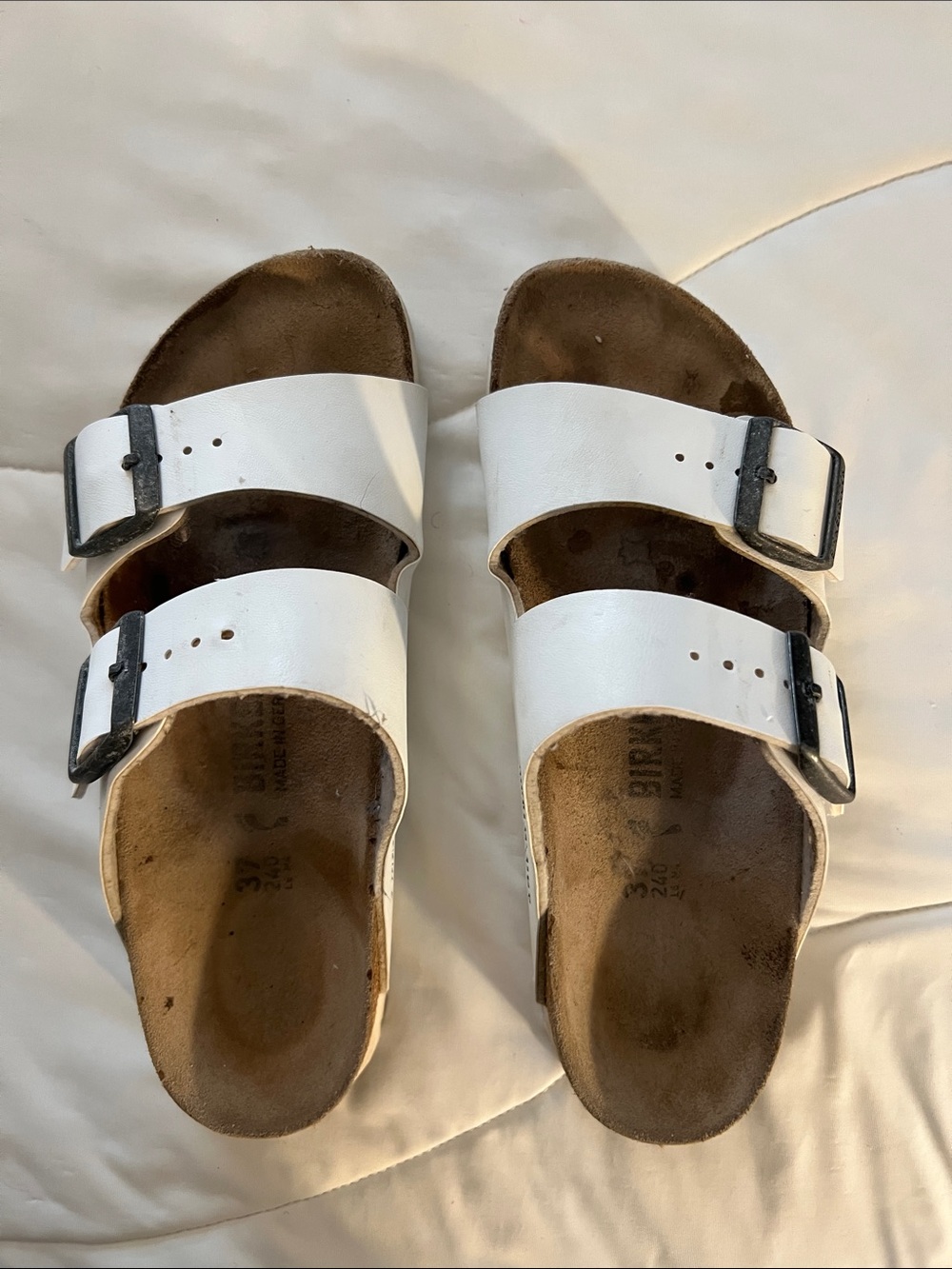 Birkenstocks Double Strap White Slide Sandals | Size 37 US Size 6-6 1/2